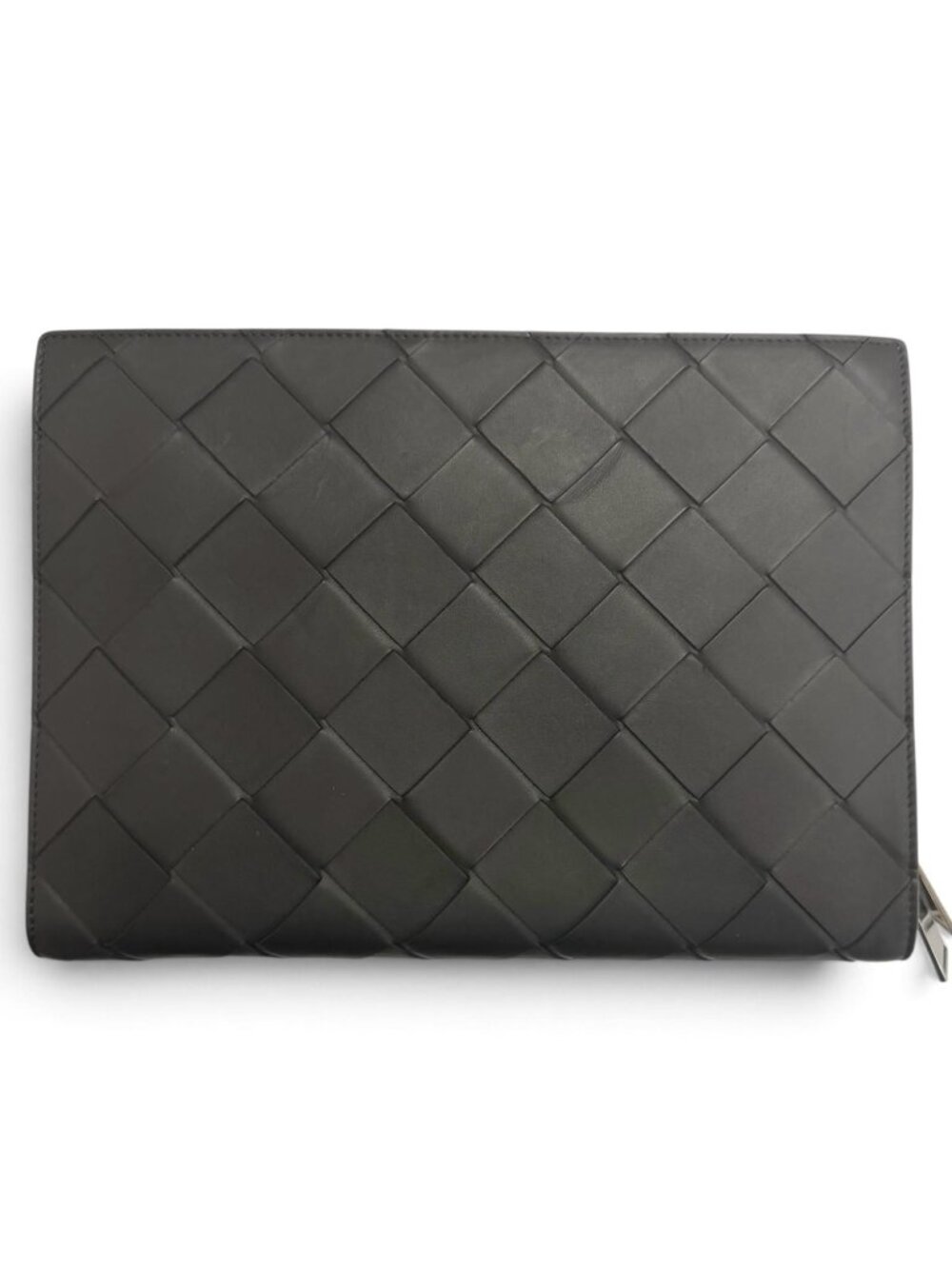 Bottega Veneta Leather Maxi Intrecciato Clutch Black